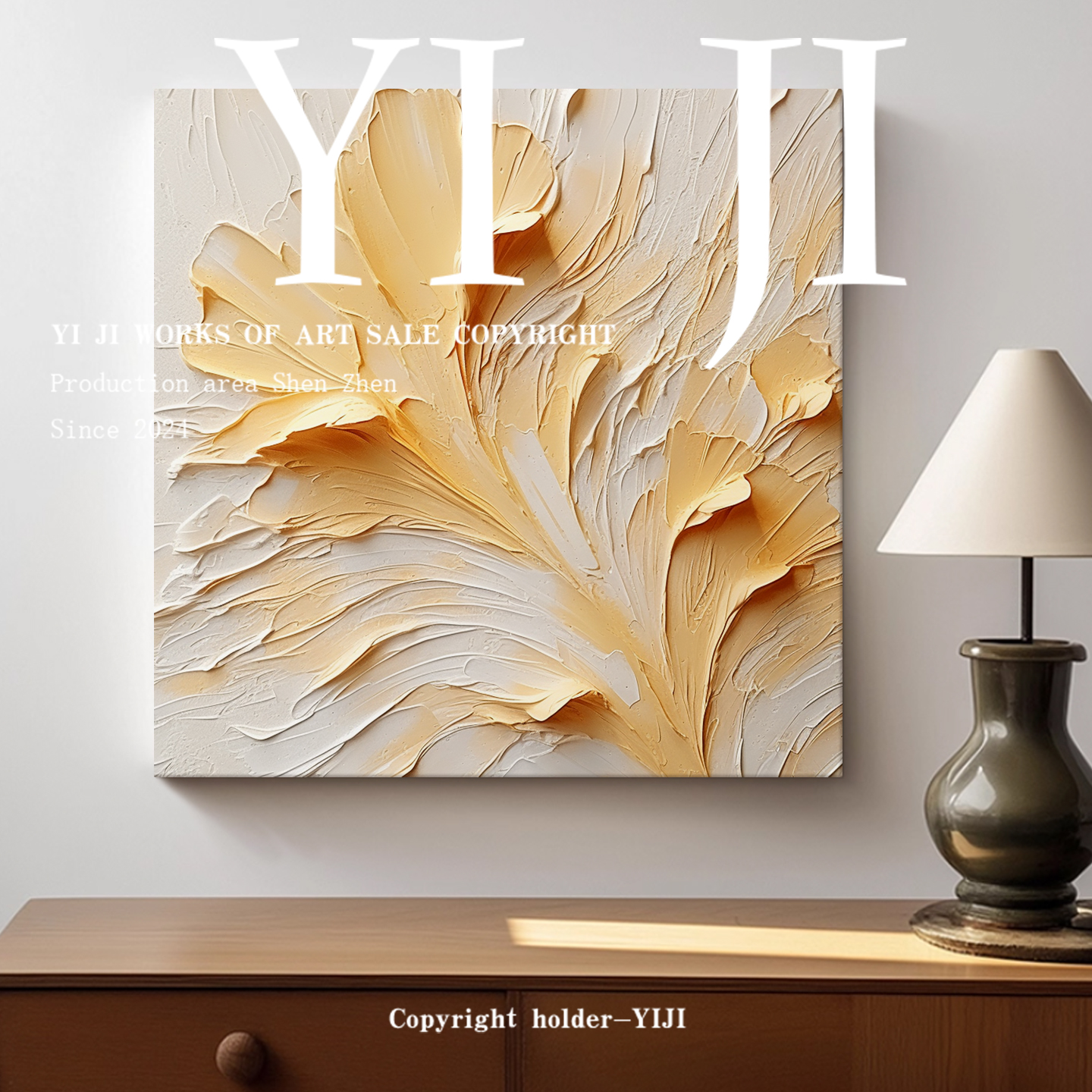 YJ.ART原创手绘《云絮舒卷》简约奶油风小众植物艺术餐厅卧室挂画