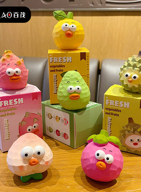 百茂原创木雕风蔬果系列树脂摆件创意搞怪爆眼桃子山竹家居装饰