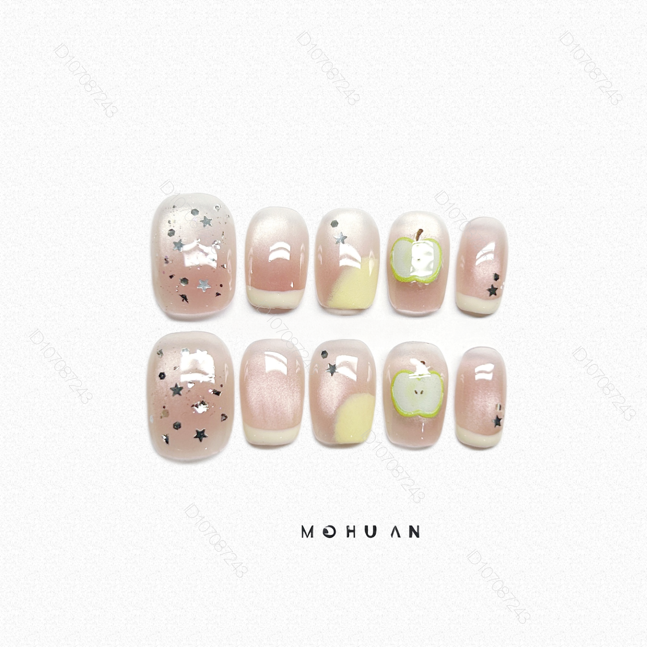 纯手工穿戴甲手绘苹果可爱显白猫眼法式高级感美甲短款假指甲贴片