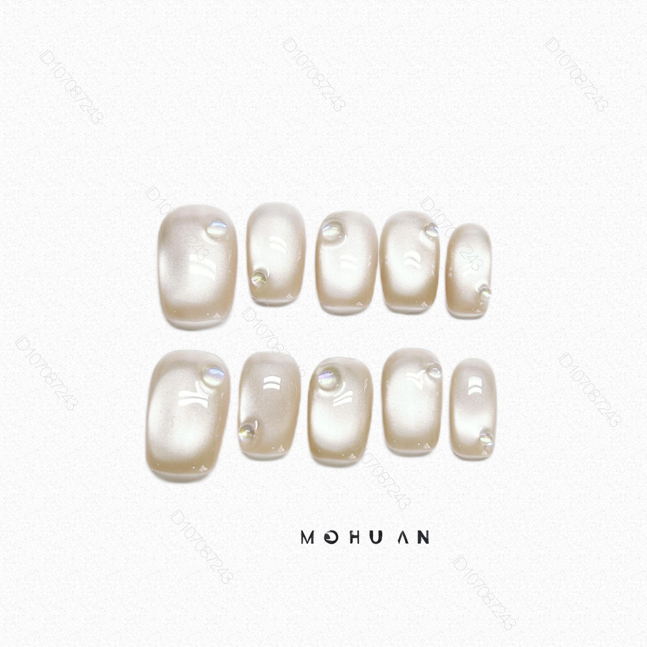 纯色猫眼手工穿戴甲温柔米色