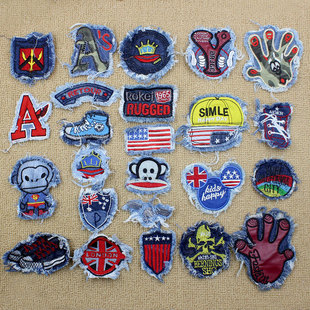 牛仔布料布贴衣服裤子牛仔膝盖装饰修补破洞补丁贴花刺绣手缝贴布