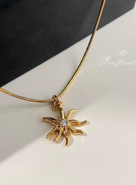 厚镀真金高保色太阳神不锈钢项链欧美时尚高级感新款锁骨链女工厂