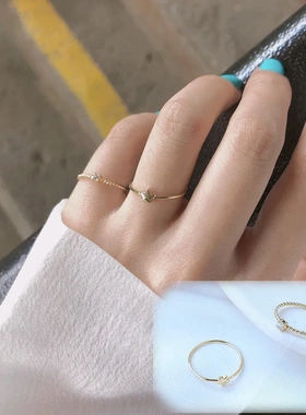 电镀14K真金冷淡风食指戒指女ins潮网红时尚个性简约小指尾戒
