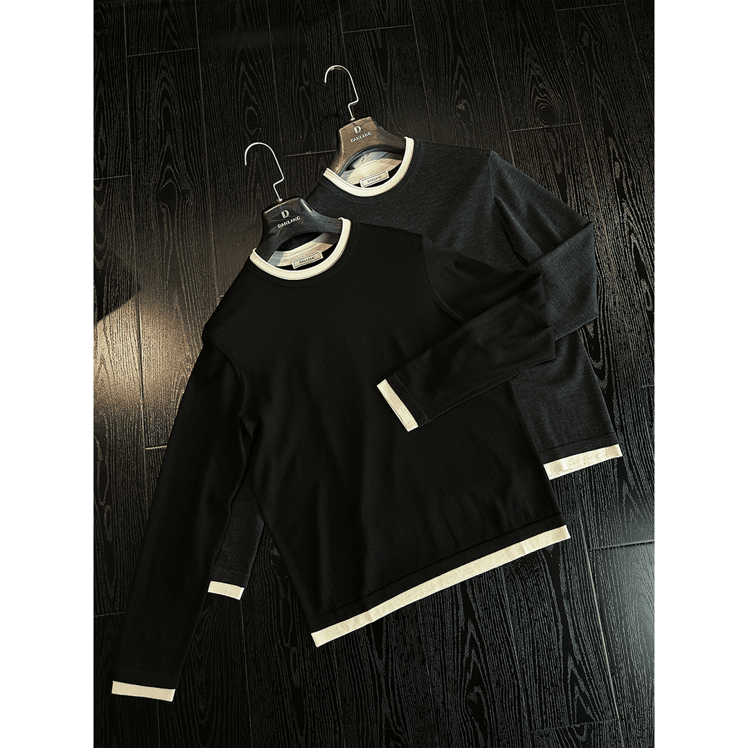 圆领简约新款假两件针织衫