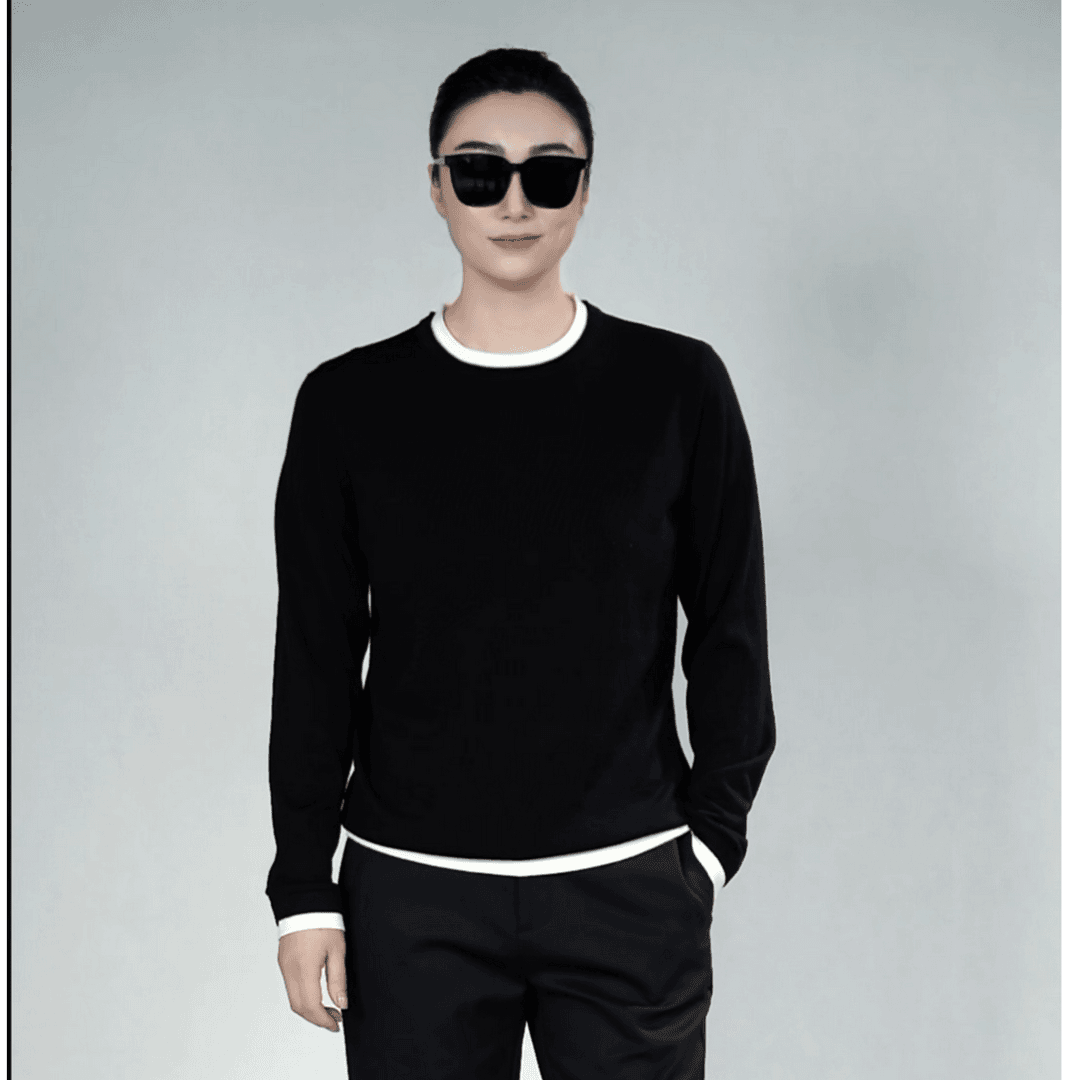 男士秋冬圆领假两件百搭针织衫