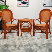 藤椅单人阳台天然真藤三件套茶桌椅组合腾椅茶几家用靠背滕编椅子