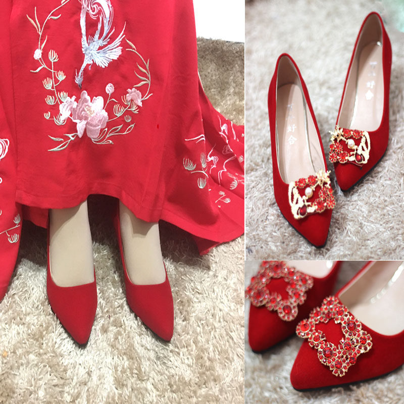 新娘鞋中式结婚鞋女平底孕妇鞋敬酒礼服鞋上轿鞋配秀禾服鞋回门鞋