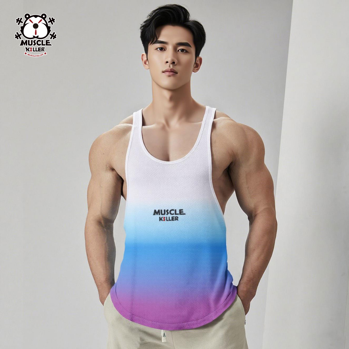 MK肌肉杀手青春三色拼接健身房工字背心休闲跑步运动猛男无袖