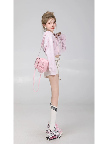 Ретро короткая толстовка с капюшоном, осенняя куртка, лонгслив, в американском стиле, свободный крой