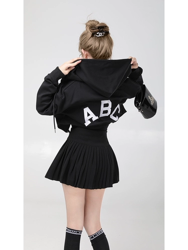 Ретро короткая толстовка с капюшоном, осенняя куртка, лонгслив, в американском стиле, свободный крой