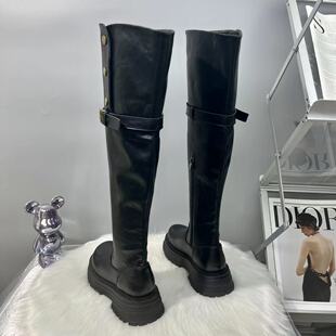 真皮长筒靴女2025年秋冬高筒骑士靴厚底英伦风复古两穿过膝靴显瘦