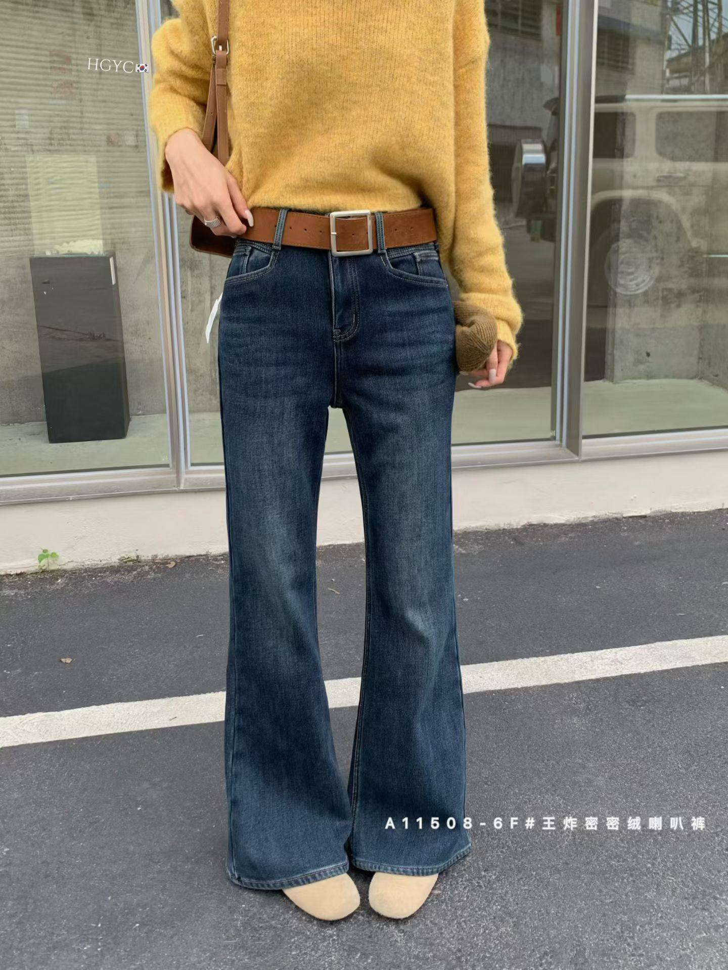 十三行冬季新款高腰牛仔裤女加绒修身显瘦阔腿设计感微喇叭长裤,女装/女士精品,牛仔裤,淘宝优惠券,粉丝福利购,淘宝优惠卷