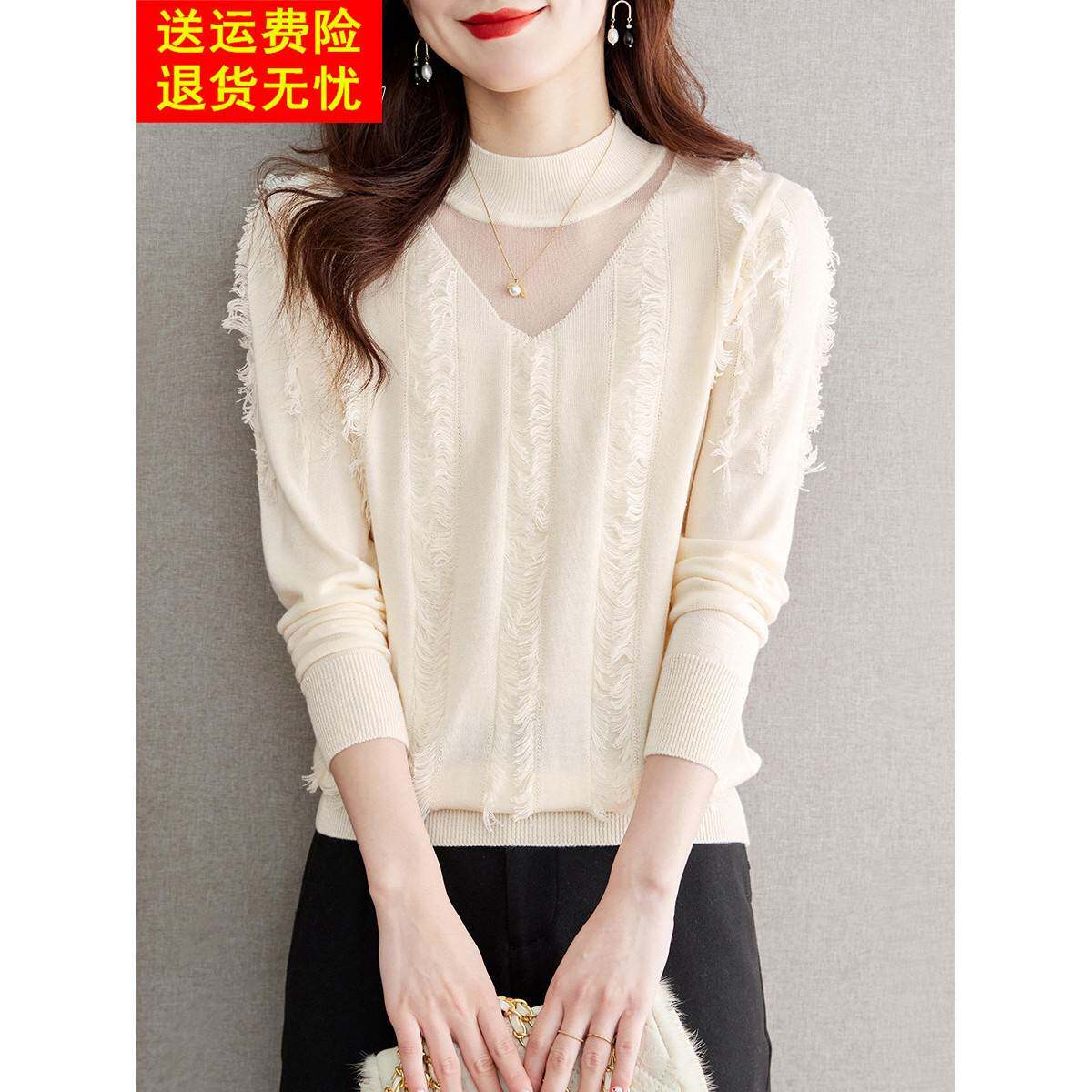 高级感超好看毛衣女春秋冬半高领内搭打底衫新款欧货漂亮针织上衣
