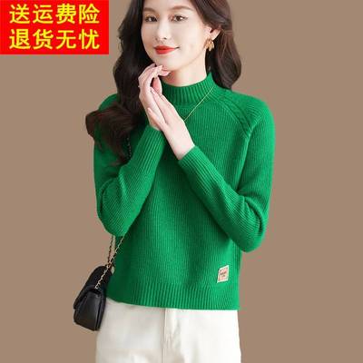 小个子短款毛衣女秋冬季宽松加厚显瘦内搭羊毛衫时尚半高领打底衫