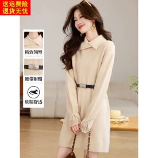 2025新款秋冬季巨好看的收腰气质款连衣裙女韩系宽松小个子毛衣裙