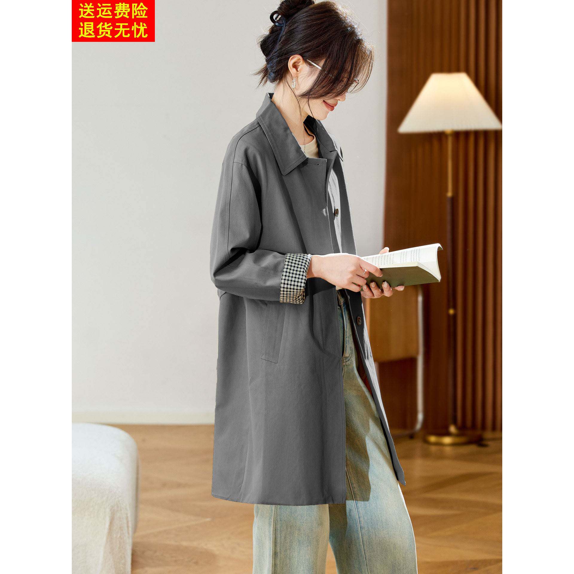 灰色高级感风衣女款2025新款秋冬季超好看洋气减龄中长款大衣外套