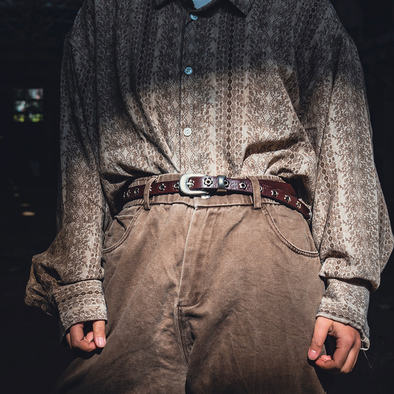 头层牛皮金属花朵多免打孔腰带休闲个性小众设计纯牛皮真皮带男女