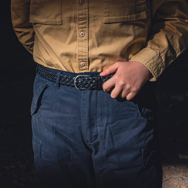 复古头层牛皮手工编织腰带休闲工装牛仔百搭个性免打孔男女士皮带