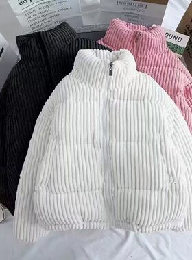 2023冬季新款灯芯绒棉服女短款韩版宽松棉衣大码轻薄学生外套棉袄