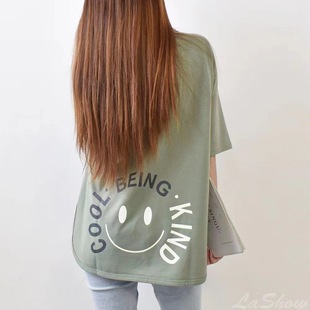 大码女装2024夏季新款宽松短袖T恤卡通印花弧度设计感下摆