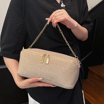 链条细闪化妆包新款便携大容量收纳包高级感分区多功能洗漱