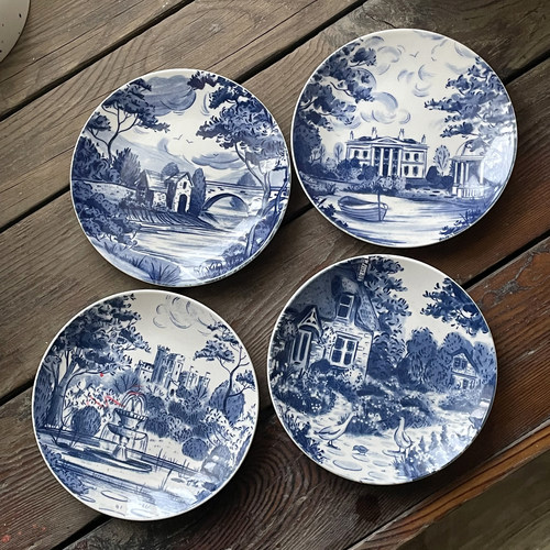 欧洲古画中古盘子收藏陶瓷骨碟盘