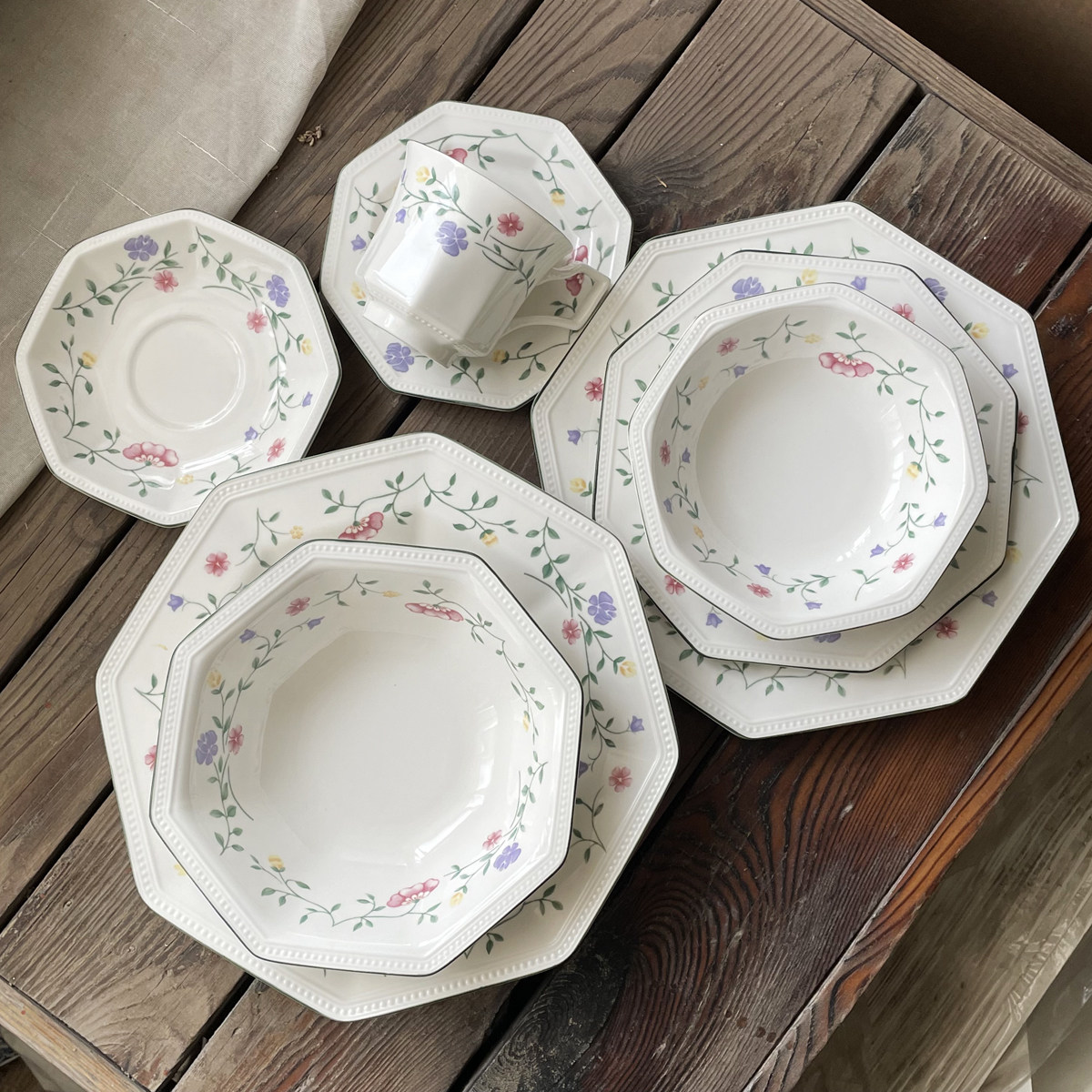 复古vintage风八角西餐具釉下彩花卉餐盘陶瓷饭碗牛排意面咖啡杯,餐饮具,盘,淘宝优惠券,粉丝福利购,淘宝优惠卷