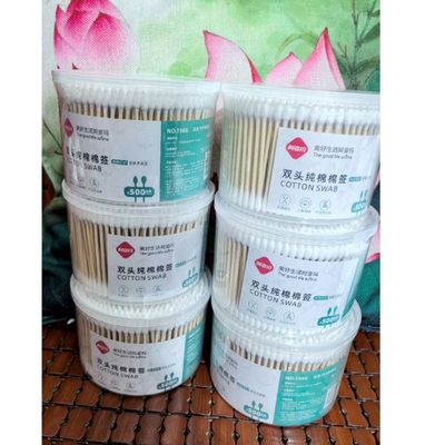 阿姿玛双头竹木圆盒棉签480支 1966卫生棉签美容棉签棉棒