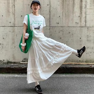 白色蛋糕裙女春夏秋季 半身裙 2025新款 高腰显瘦甜美a字蓬蓬中长款
