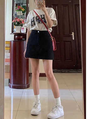 黑色牛仔短裙女夏季新款大码胖mm高腰显瘦a字梨形身材遮胯半身裙