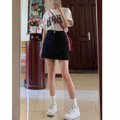 黑色牛仔短裙女夏季新款大码胖mm高腰显瘦a字梨形身材遮胯半身裙