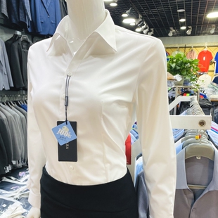 防走光面试单位工装 正装 衬衣 女职业长袖 欧美高级感轻奢V领白衬衫