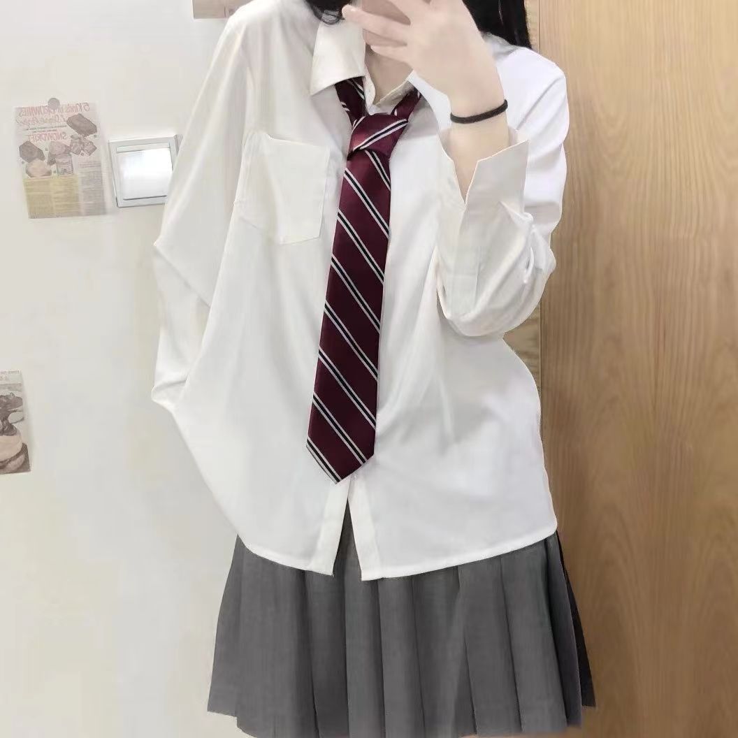 慵懒宽松JK制服衬衫女学院风白色图片