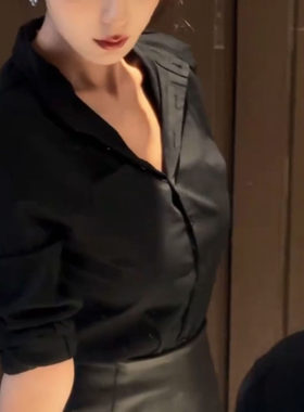 V领黑色衬衫女长袖春秋季