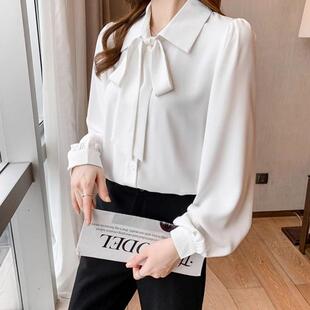 2026春装新款蝴蝶结免烫衬衫白色面试欧风衬衣女长袖职业专柜上衣