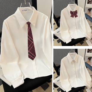 学院风JK领带白衬衫女长袖2025春冬秋面试气质衬衣加厚加绒内搭