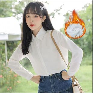 秋冬季加绒保暖白色叠穿打底衫小个子日系JK衬衫女长袖高中生衬衣