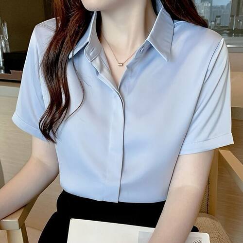 蓝色衬衫女宽松夏季设计感小众
