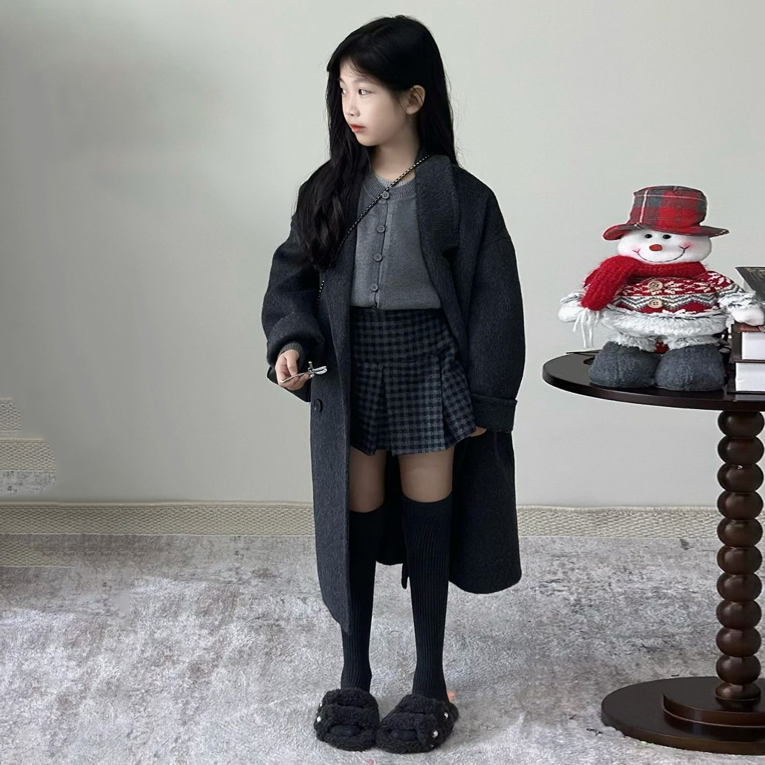 女童秋冬新款呢大衣双排扣外套