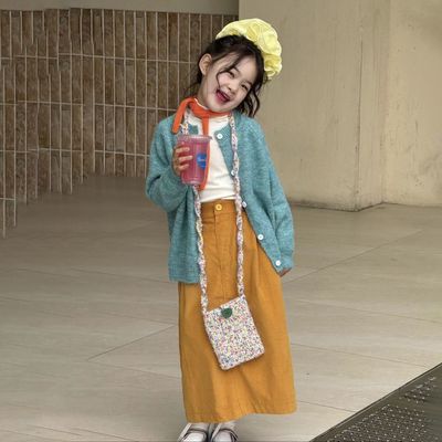 女童秋季新款针织毛衣开衫直筒裙