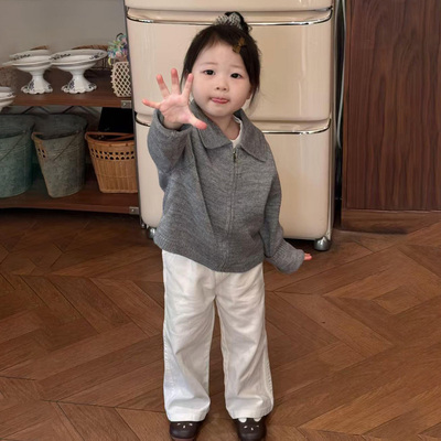 女童秋新款拉链毛衣针织衫直筒裤