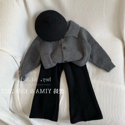 女童秋冬新款针织毛衣开衫喇叭裤