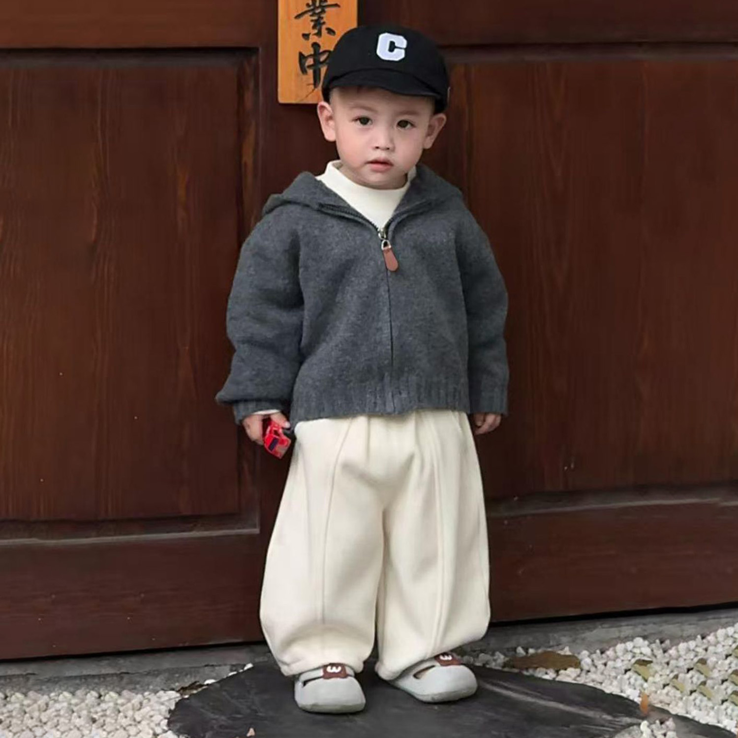 儿童秋冬连帽加厚拉链毛衣休闲裤