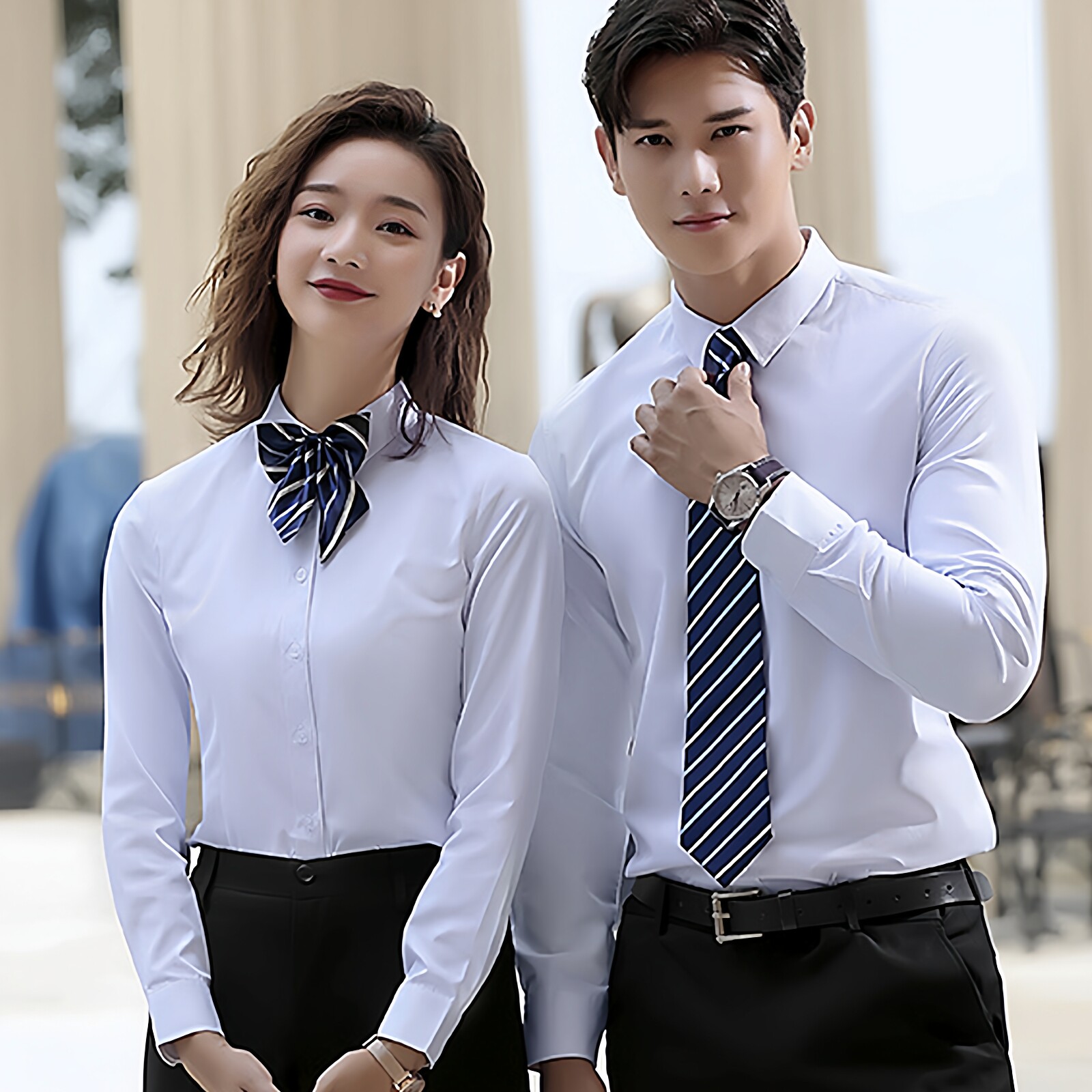 衬衫工作服男女长袖职业装免烫抗皱正装商务4S店衬衣定制刺绣LOGO