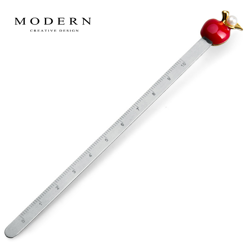 德国Modern小苹果书签黄铜/ 金属书签创意书签不锈钢尺子书签定制