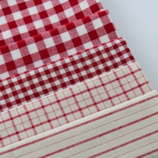 纯棉格子布料服装面料仿麻红白小方格衬衫桌布窗帘布手工diy面料