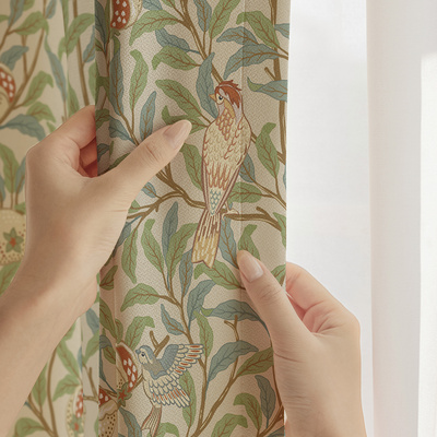 雪尼尔窗帘定制 石榴小鸟 英国莫里斯中古草莓小偷客厅卧室全遮光