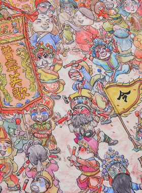 菊家纯棉布料手工DIY家居书衣抱枕包包装饰画传统8安帆布英歌之宴