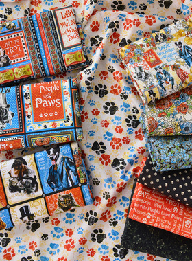 LCA纯棉布料手工DIY卡通猫狗爪印鲜花英文全棉面料棉布绅士社会