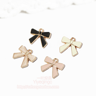 DIY 单孔双面蝴蝶结浅金淡粉奶白黑色合金包挂饰品包饰配件吊饰